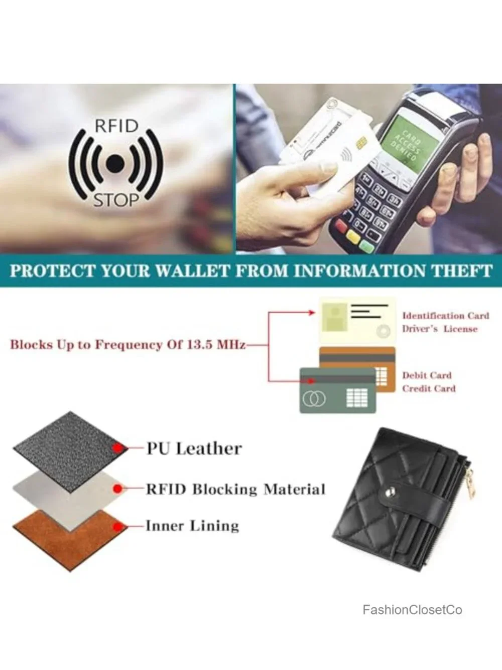 Small Women Wallet RFID Blocking Leather Bifold Compact Card Holder with Zipper